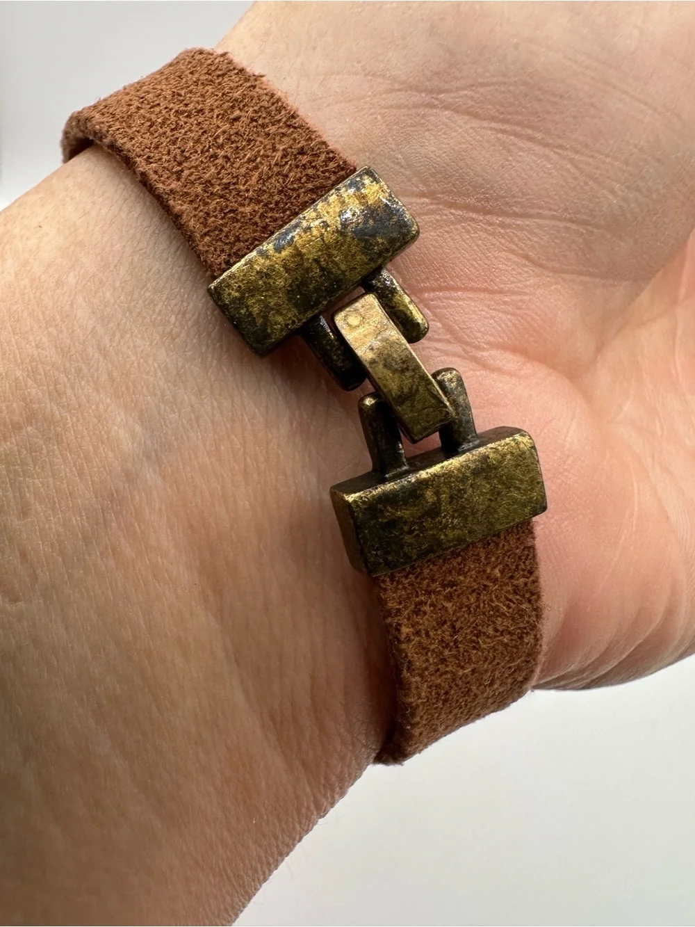 Lia Sophia Brown Suede Cuff Bracelet Butterfly Floral Rhinestone Statement